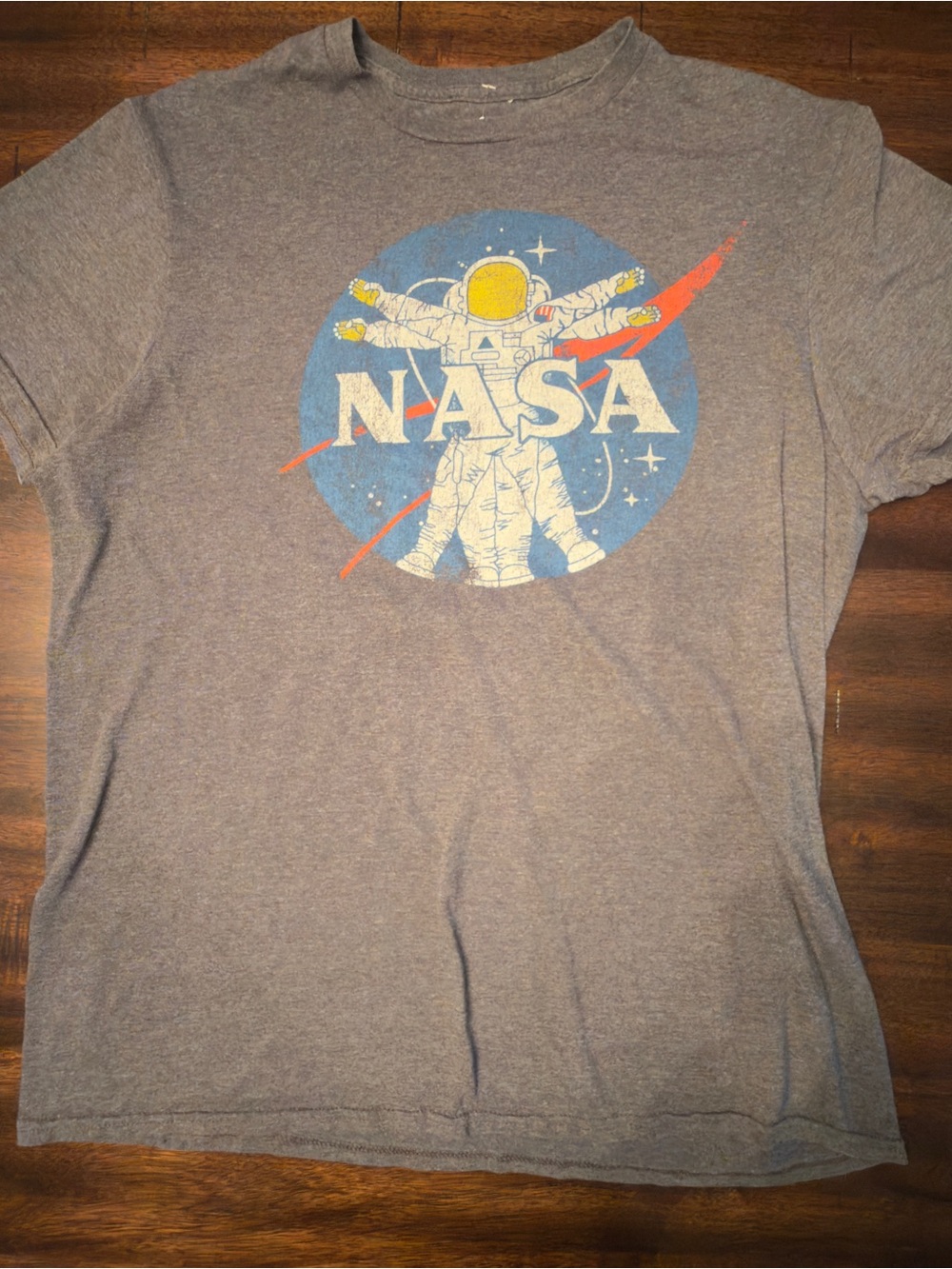 Fifth Sun Gray NASA Astronaut Graphic Tee with Blue, Yellow, and Red Accents